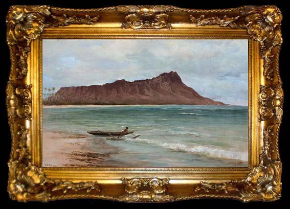 framed  unknow artist View of Diamond Head, oil on canvas painting by Joseph Dwight Strong, ta009-2